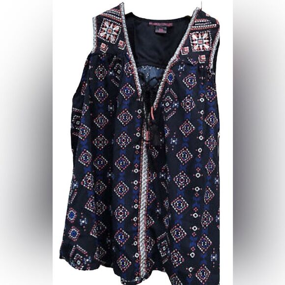 Rock ‘n’ roll cowgirl Embroidered Babydoll Western Peasant Top Navy Aztec print - Picture 11 of 11
